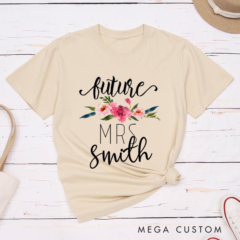 Personalized Watercolor Floral Future Mrs Fiancee Engagement Fiancée Classic T-Shirt