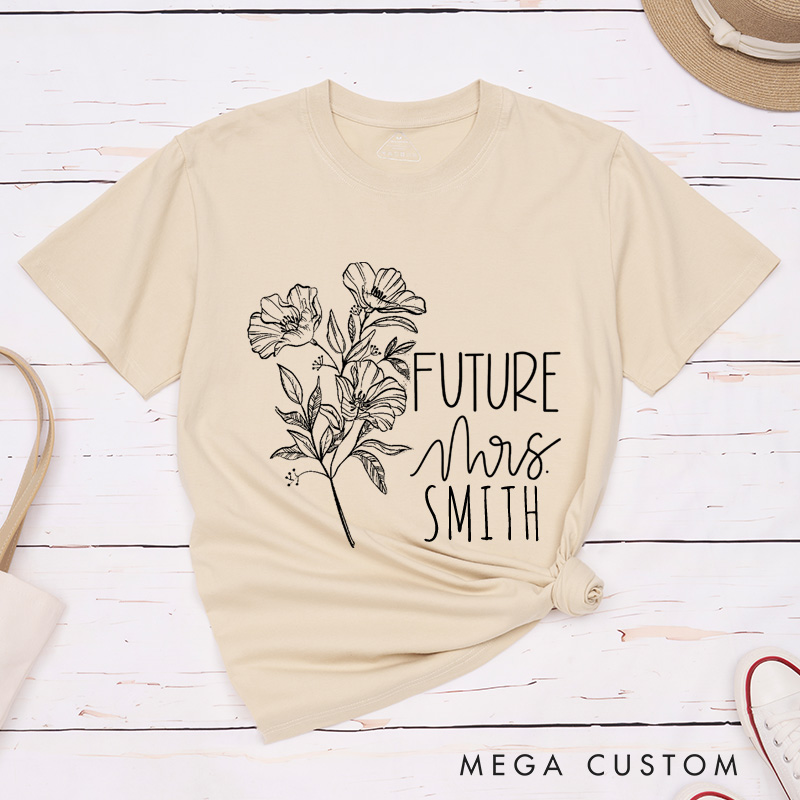 Personalized Floral Future Mrs and Lucky Mr Engagement Couple Classic T-Shirt