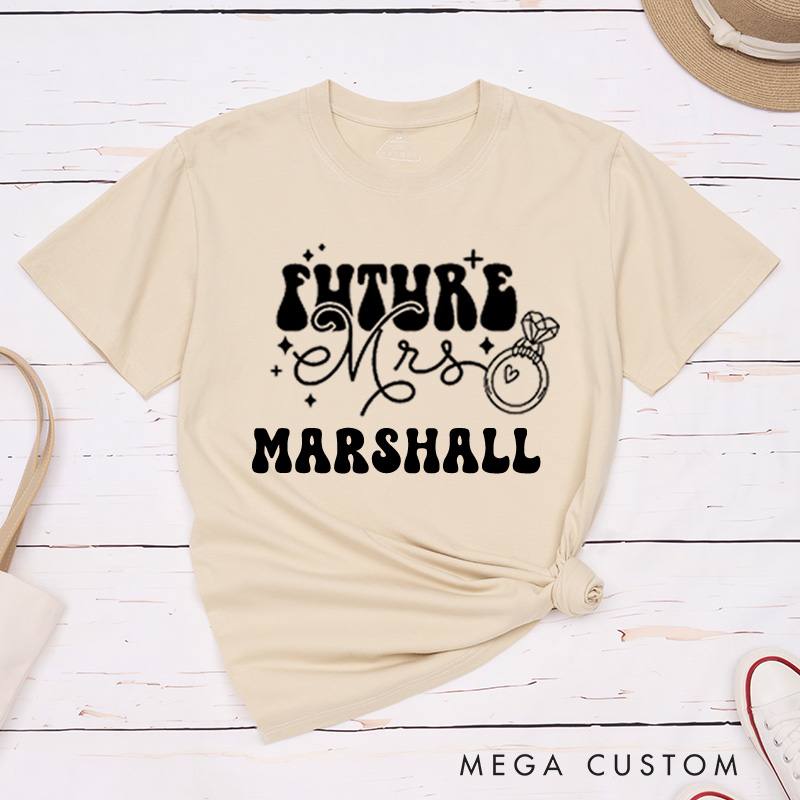 Personalized Retro Groovy Future Mrs. with Sparkles and Ring Fiancee Engagement Fiancée Classic T-Shirt