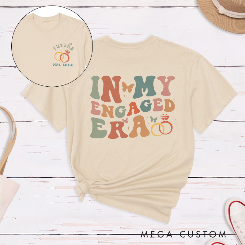 Personalized Earthy Tone In My Engaged Era Future Mrs with Rings and Butterflies Fiancee Engagement Fiancée Classic T-Shirt