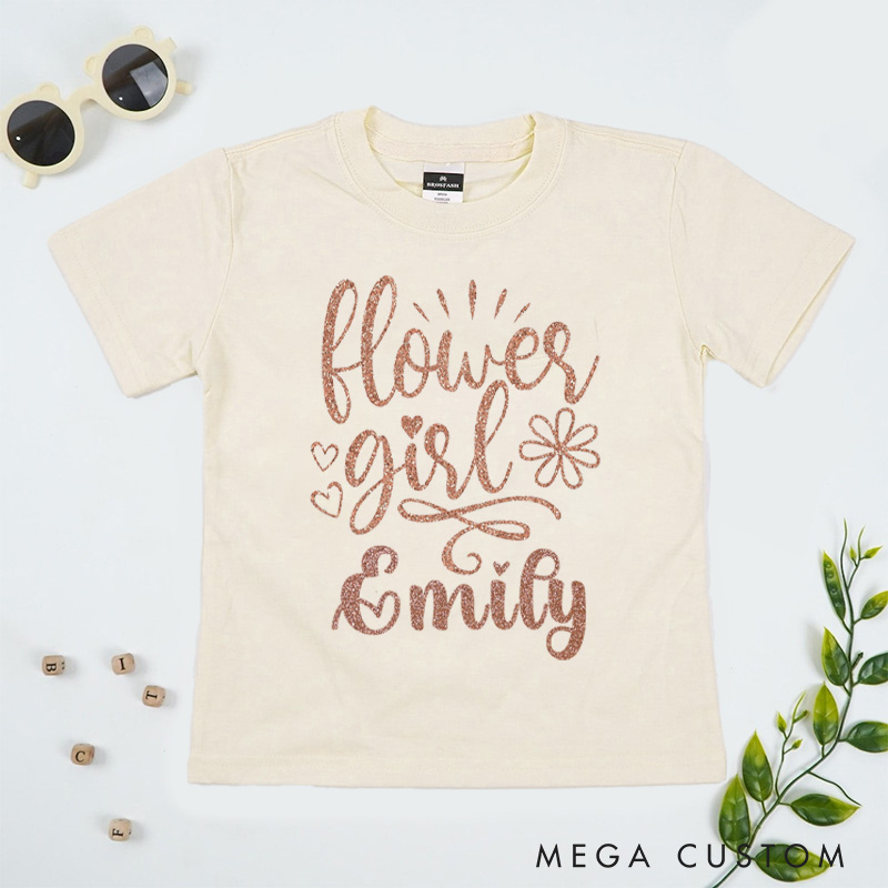 Personalized Personalized Glitter Wedding Flower Girl T-Shirt 