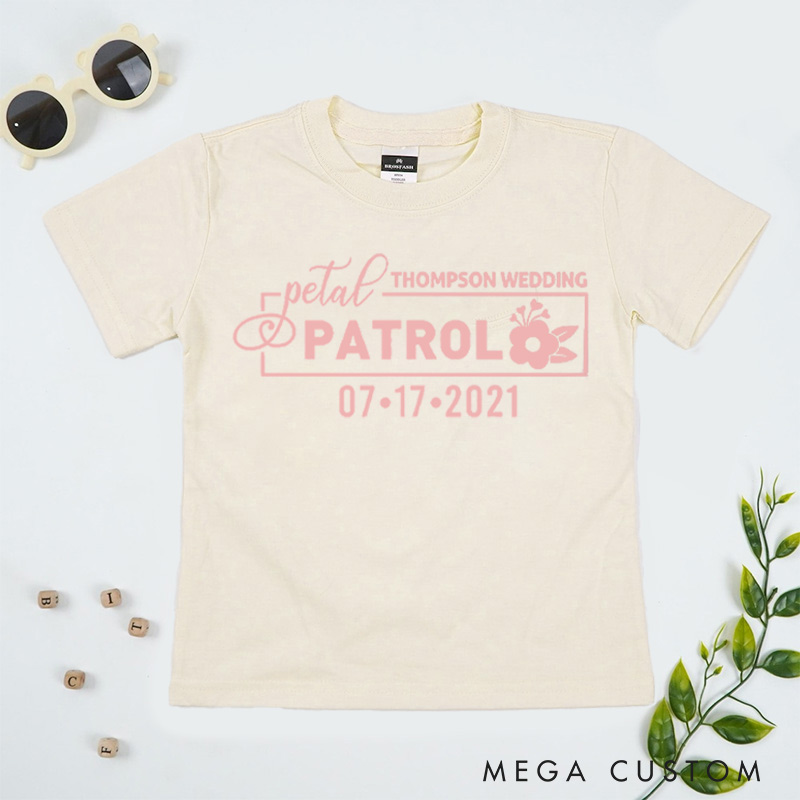 Personalized Elegant Floral Petal Patrol Wedding Flower Girl T-Shirt 