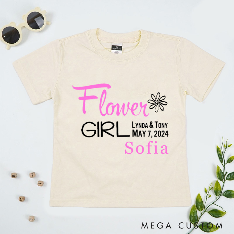 Personalized Flower Girl with Names and Date Wedding Flower Girl T-Shirt 