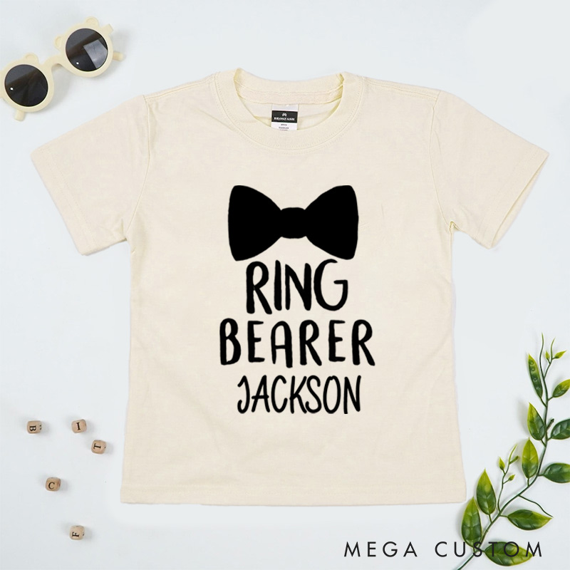 Personalized Chic Ring Bearer with Bowtie Wedding Flower Boy T-Shirt 