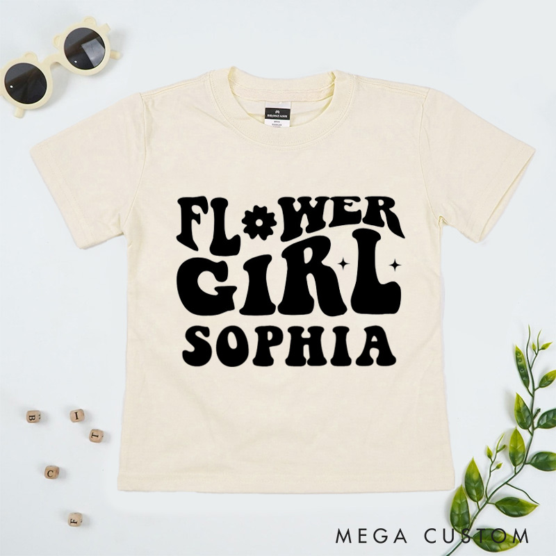 Personalized Groovy Retro Flower Girl Wedding Flower Girl T-Shirt 