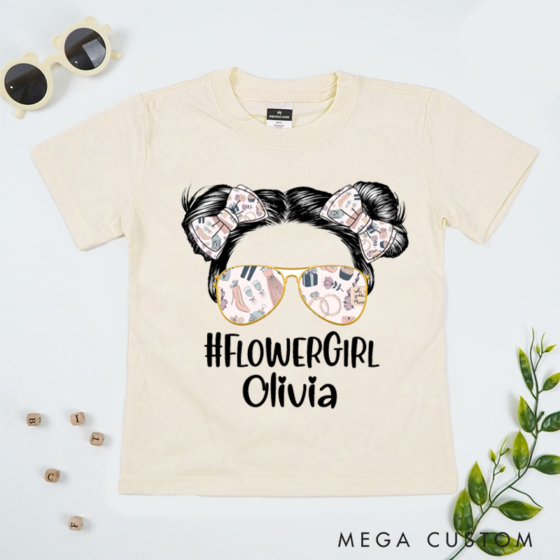 Personalized Trendy Flower Girl with Sunglasses and Bows Wedding Flower Girl T-Shirt 