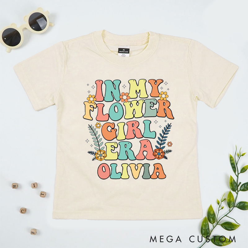 Personalized Colorful Retro In My Flower Girl Era Wedding Flower Girl T-Shirt 