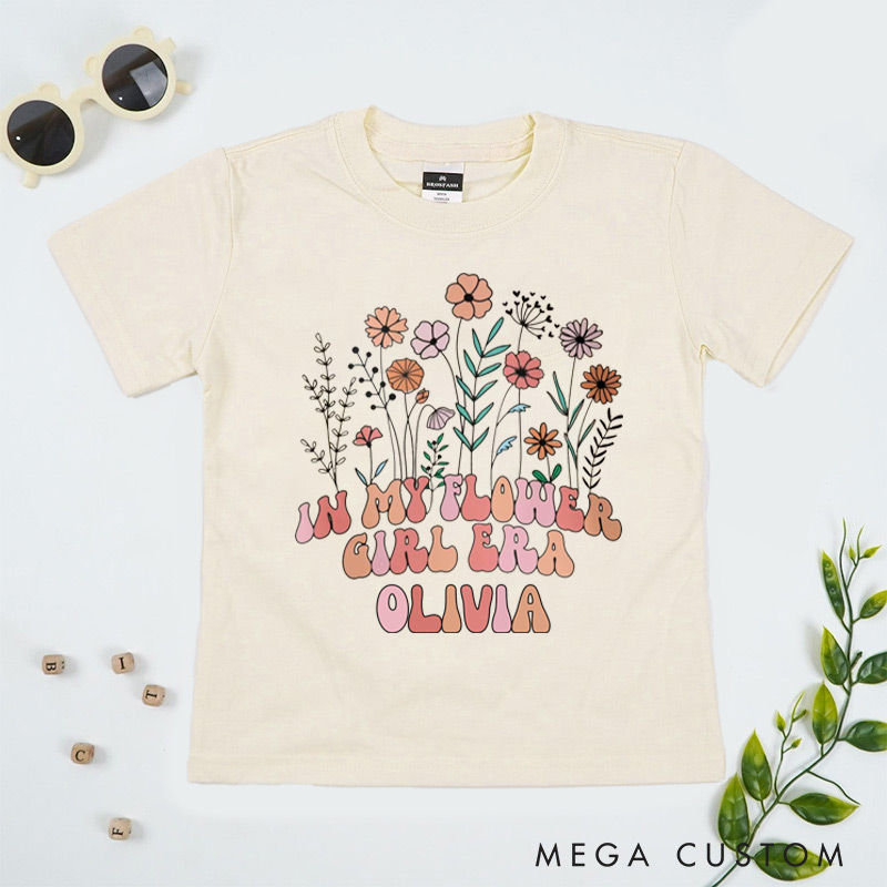 Personalized Whimsical In My Flower Girl Era with Floral Garden Wedding Flower Girl T-Shirt 