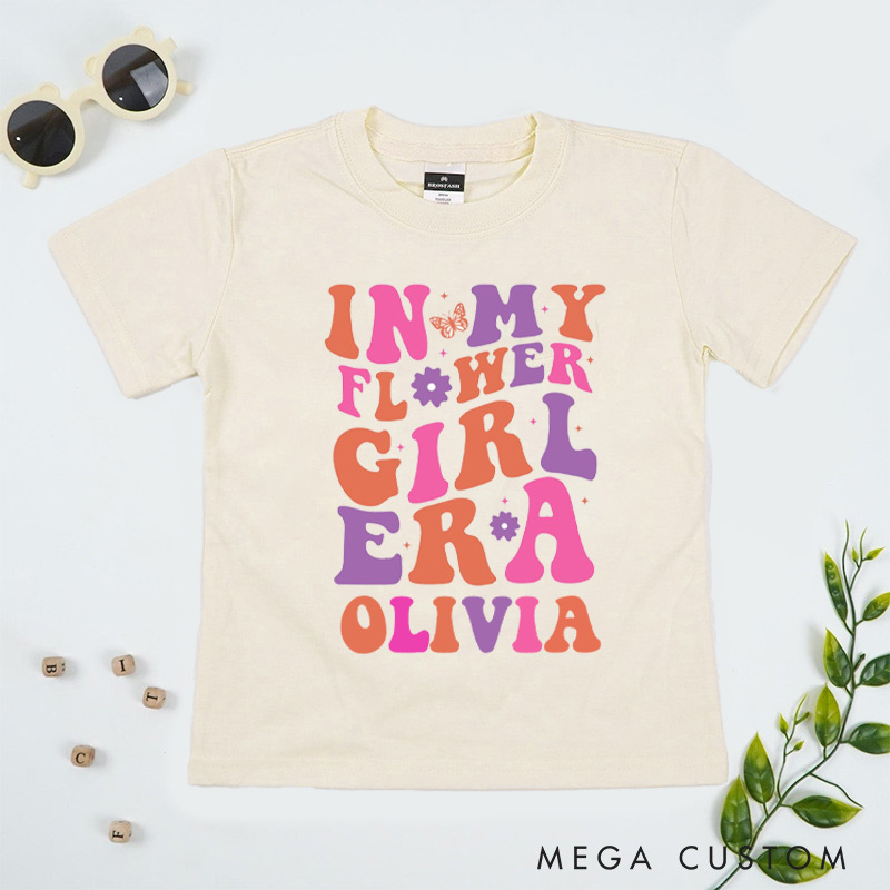 Personalized Vibrant In My Flower Girl Era with Butterfly Wedding Flower Girl T-Shirt 