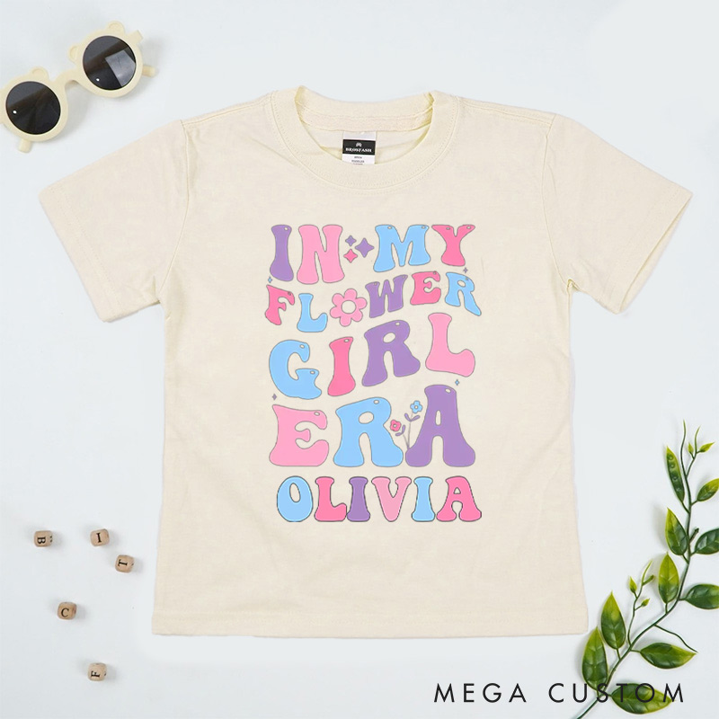 Personalized Pastel In My Flower Girl Era with Flowers Wedding Flower Girl T-Shirt 
