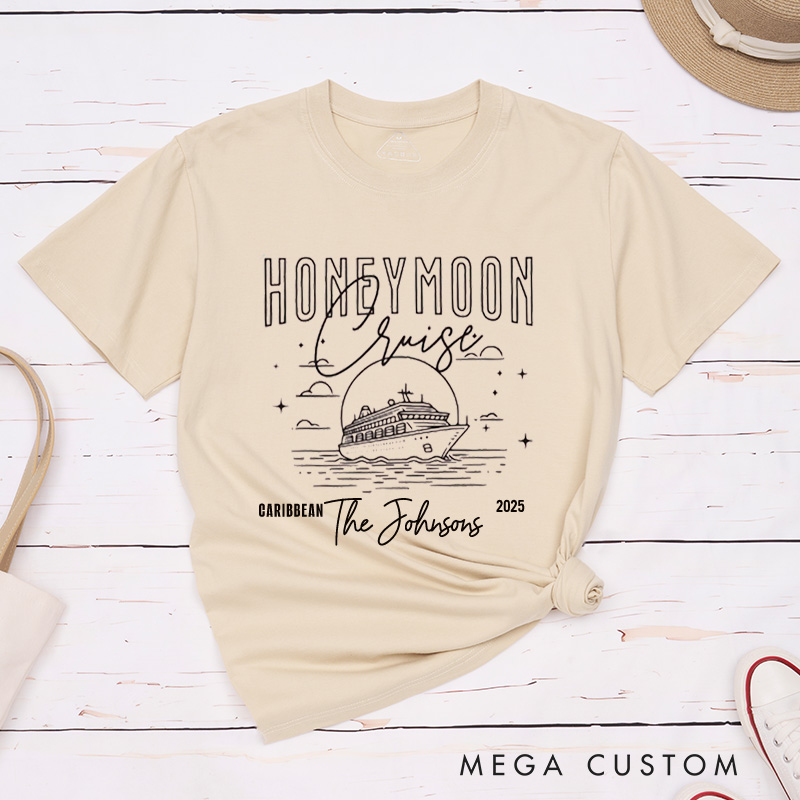 Personalized Elegant Honeymoon Cruise with Ship and Starry Sky Matching Honeymoon Couple Classic T-Shirt
