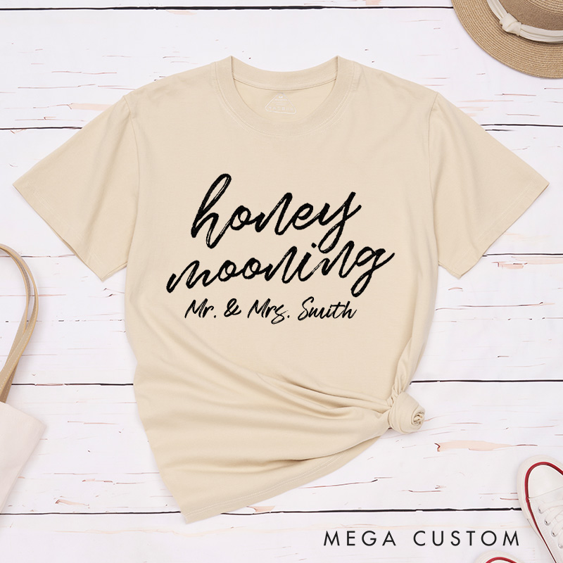 Personalized Minimalist Honeymooning with Name Matching Honeymoon Couple Classic T-Shirt
