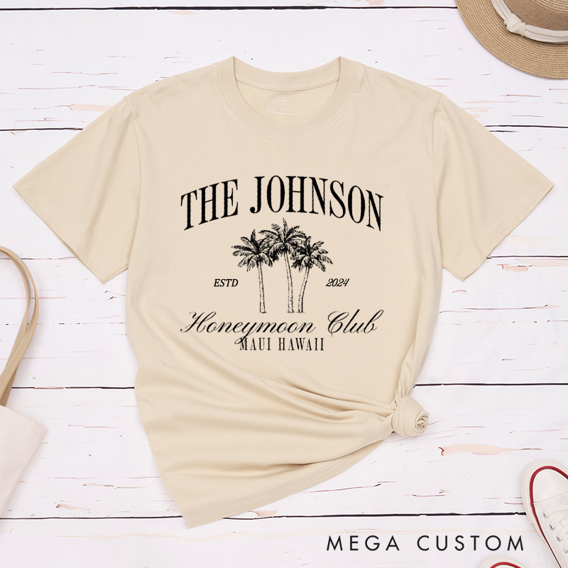 Personalized Classic Honeymoon Club with Palm Trees Matching Honeymoon Couple Classic T-Shirt
