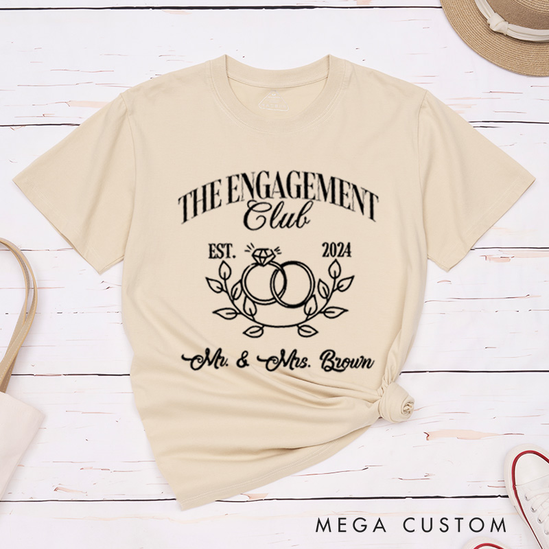 Personalized Fiancee Classic Engagement Club with Intertwined Rings and Leaves Engagement Couple Classic T-Shirt