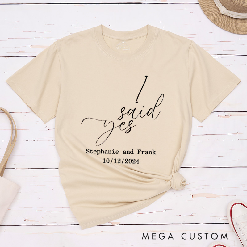 Personalized Minimalist I Asked and I Said Yes Engagement Announcement Matching Engagement Couple Classic T-Shirt
