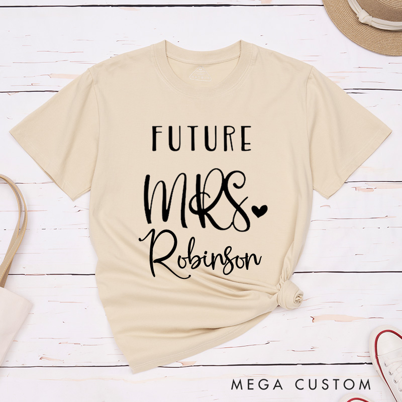 Personalized Playful Lucky Mr and Future Mrs with Heart Matching Engagement Couple Classic T-Shirt