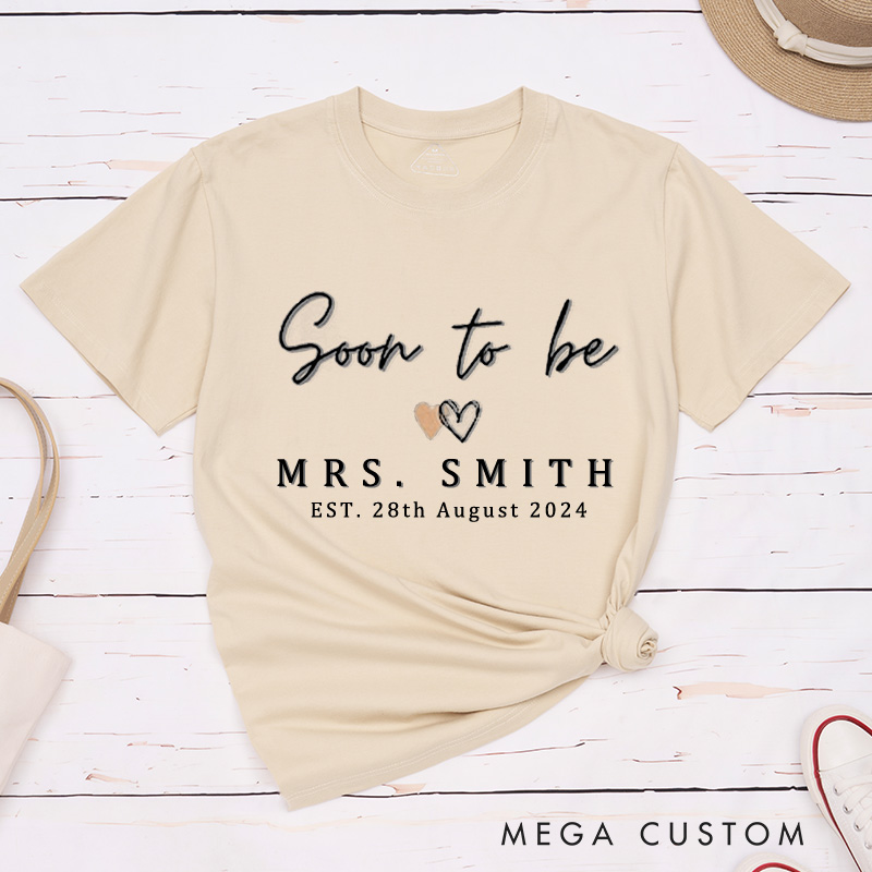 Personalized Romantic Soon To Be Mrs and One Lucky Mr with Hearts Matching Engagement Couple Classic T-Shirt