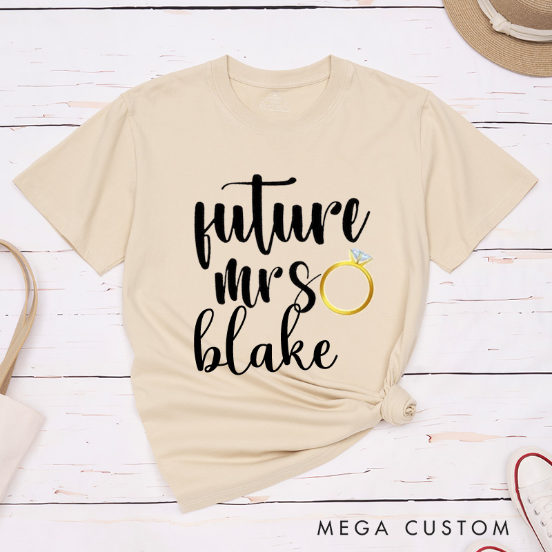Personalized Playful Lucky Mr and Future Mrs with Rings Matching Engagement Couple Classic T-Shirt
