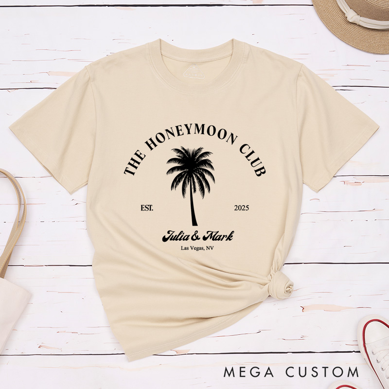 Personalized Tropical The Honeymoon Club with Palm Tree Matching Honeymoon Couple Classic T-Shirt