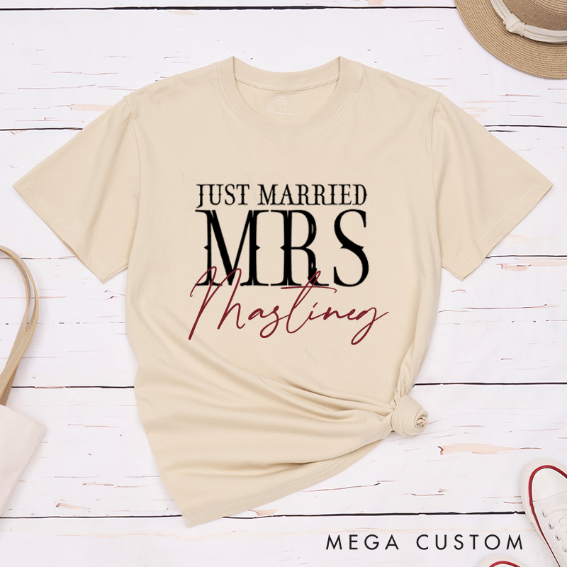 Personalized Modern Just Married Mr and Mrs Matching Wedding Couple Classic T-Shirt