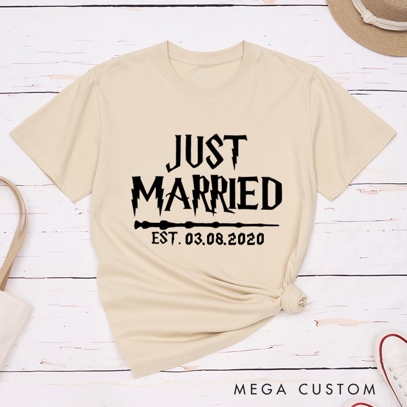 Personalized Just Married with Date Matching Wedding Couple Classic T-Shirt