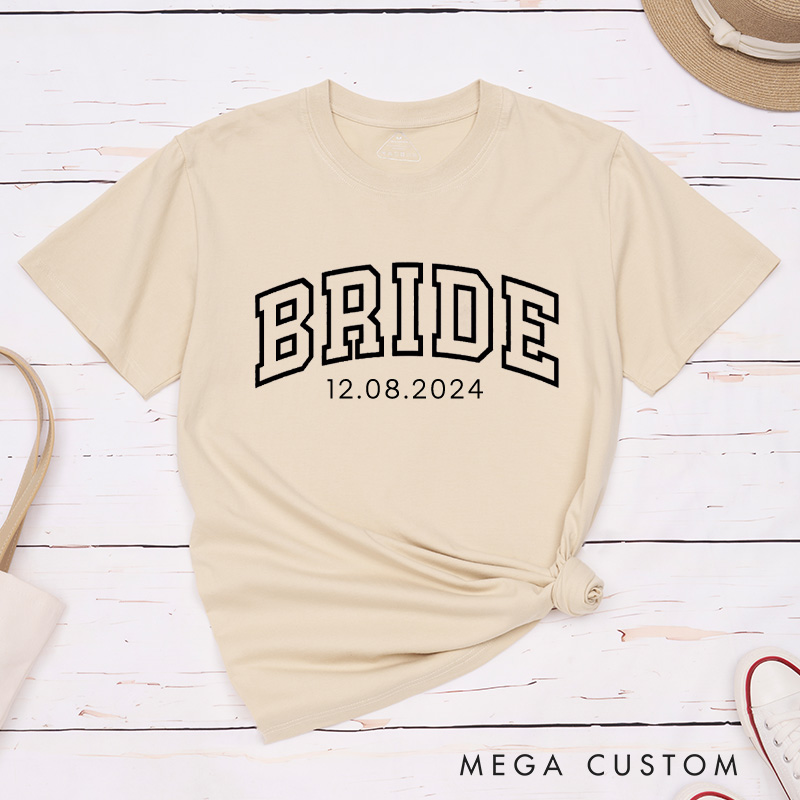 Personalized Varsity-Inspired Bride and Groom with Date Matching Wedding Couple Classic T-Shirt
