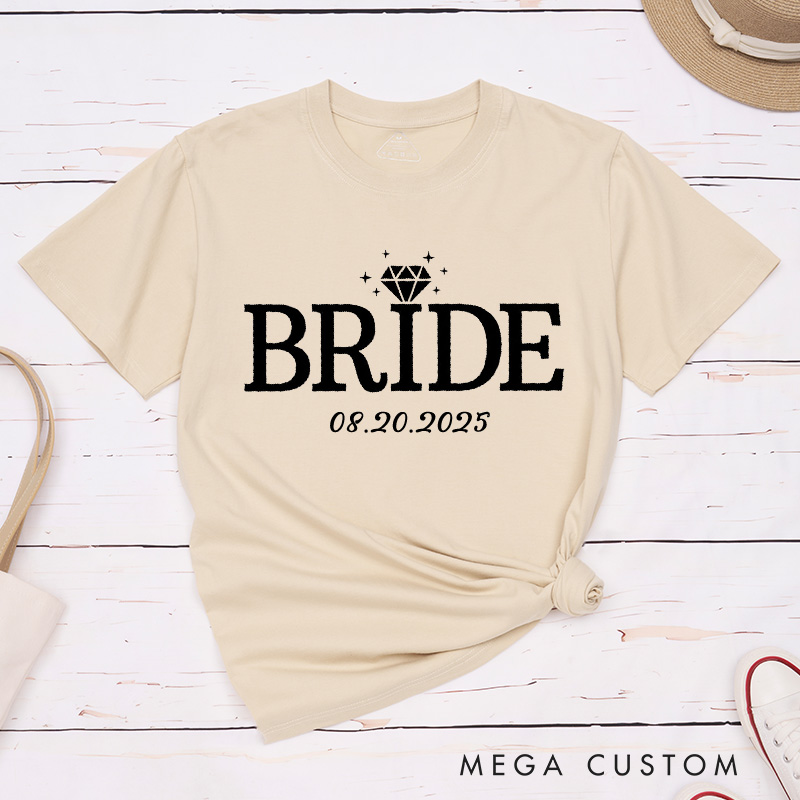 Personalized Elegant Bride and Groom with Rings Matching Wedding Couple Classic T-Shirt