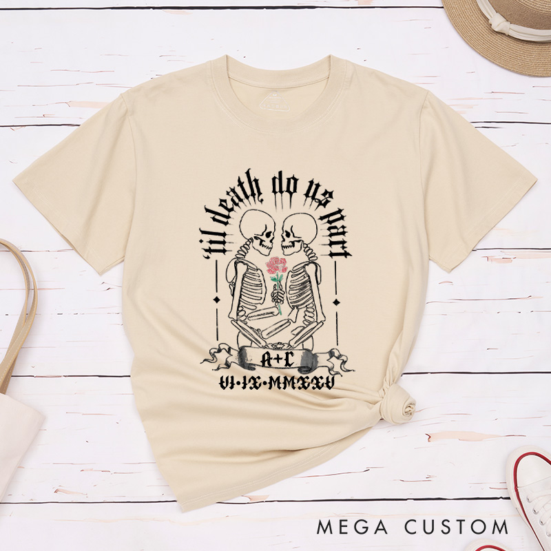Personalized Romantic Gothic Skeleton 'Til Death Do Us Part Matching Wedding Couple Classic T-Shirt