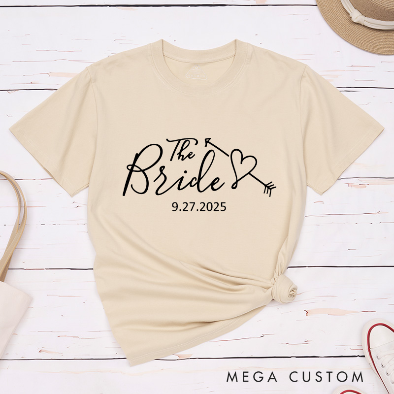 Personalized Romantic The Bride and The Groom with Heart Arrow Matching Wedding Couple Classic T-Shirt