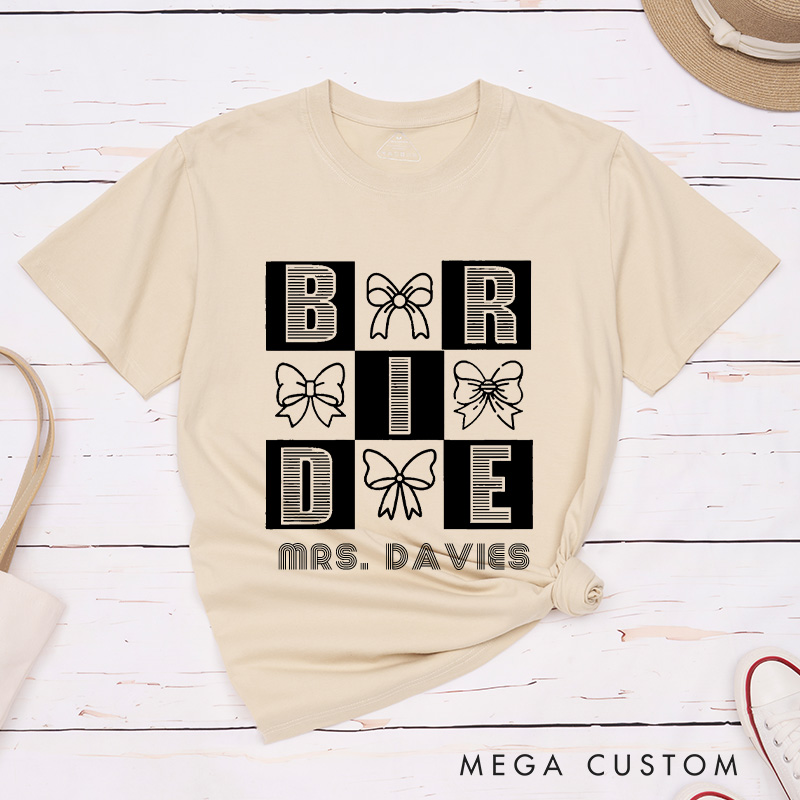 Personalized Chic Bow-Themed Bride and Groom Matching Wedding Couple Classic T-Shirt