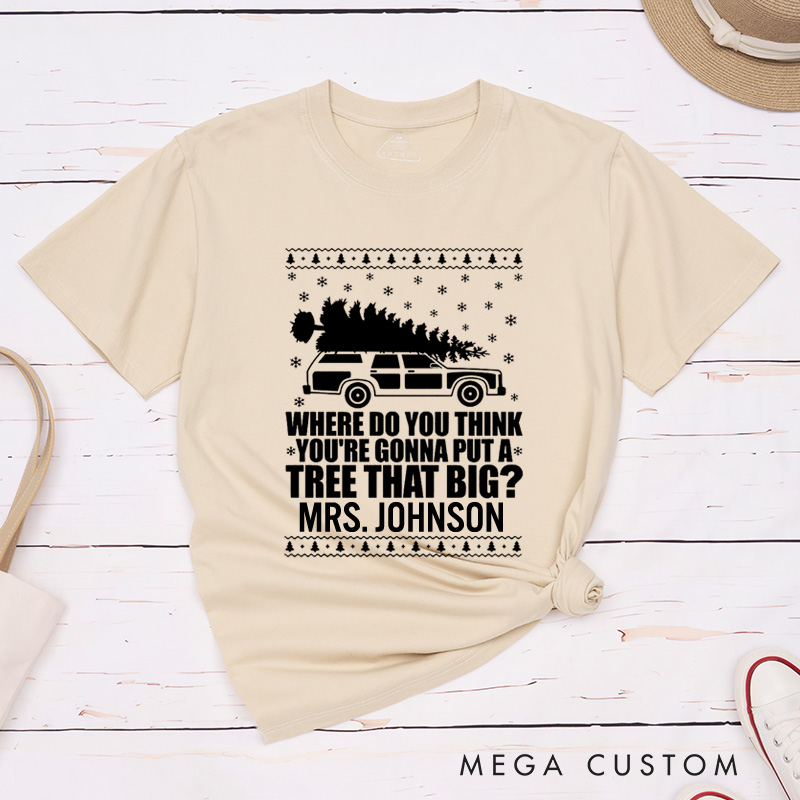 Personalized Funny Christmas Tree Debate Bend Over I'll Show You Matching Wedding Couple Classic T-Shirt