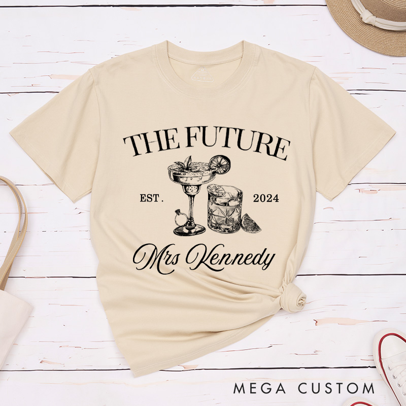 Personalized Elegant Future Mrs. Cocktail-Themed Engagement Fiancée Classic T-Shirt  