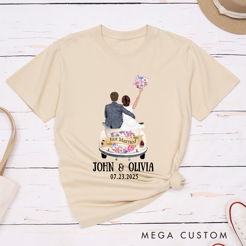 Personalized Romantic Just Married Getaway Car Wedding Couple Classic T-Shirt