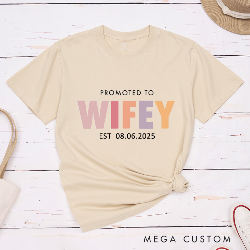 Personalized Playful Promoted to Hubby and Wifey Matching Wedding Couple Classic T-Shirt