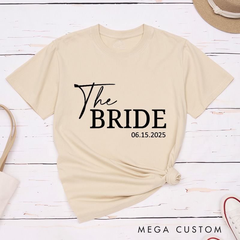 Personalized Minimalist The Bride and The Groom with Date Matching Wedding Couple Classic T-Shirt