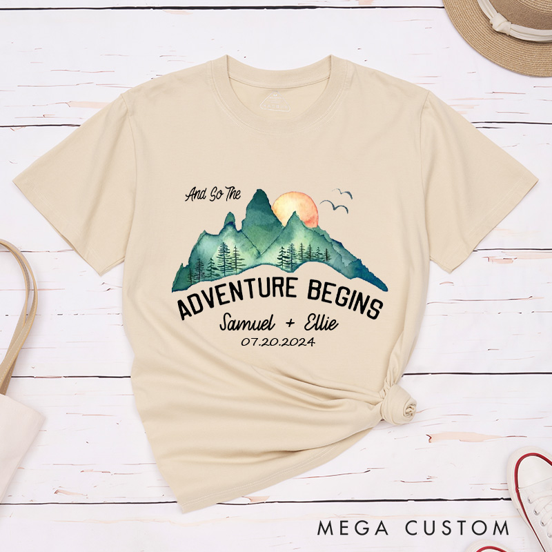 Personalized Scenic And So The Adventure Begins Newlyweds Wedding Couple Classic T-Shirt