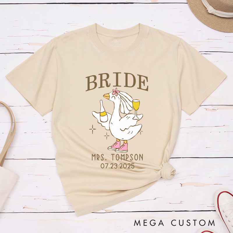 Personalized Lively Bride and Groom Silly Goose with Champagne Matching Wedding Couple Classic T-Shirt