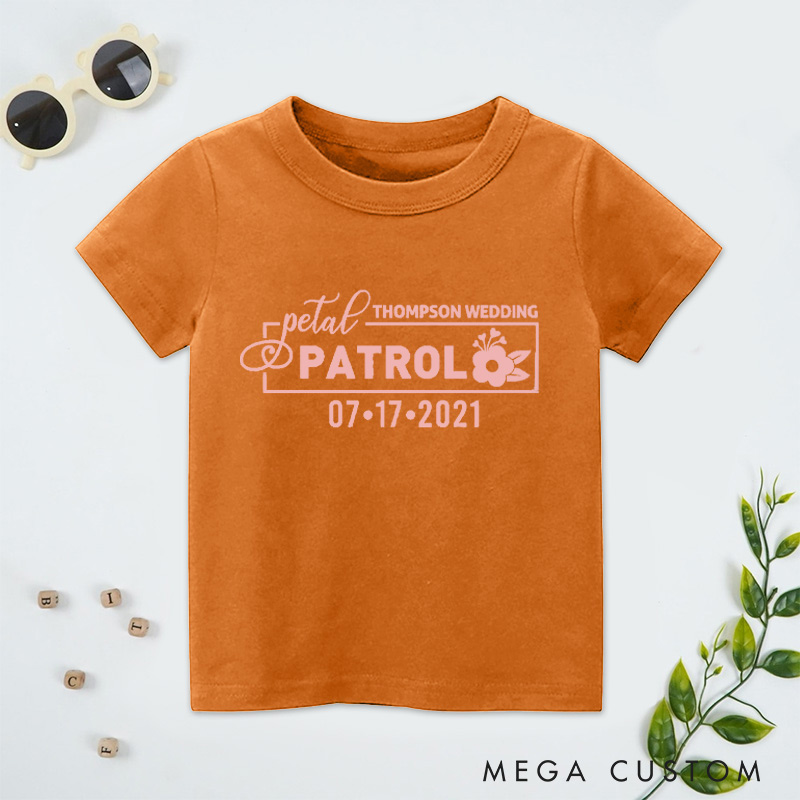 Personalized Elegant Floral Petal Patrol Wedding Flower Girl T-Shirt 