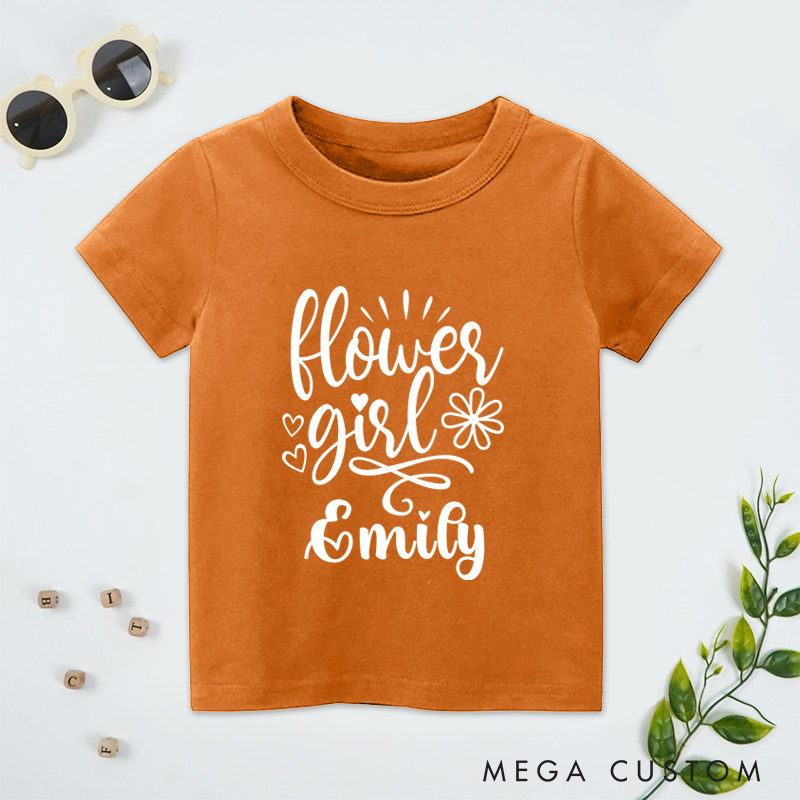 Personalized Elegant Flower Girl with Hearts and Floral Wedding Flower Girl T-Shirt 