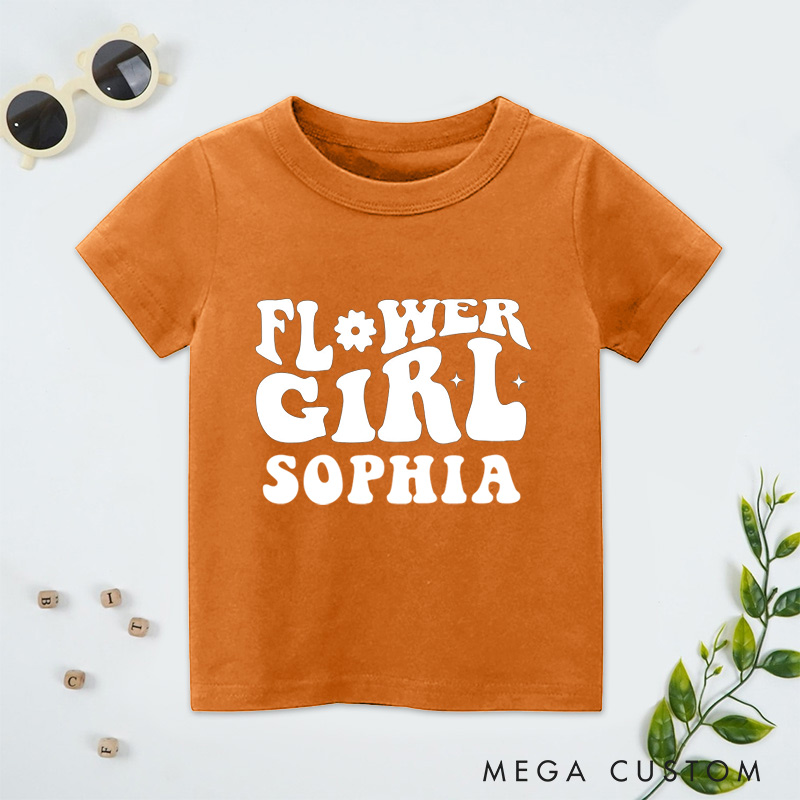 Personalized Groovy Retro Flower Girl Wedding Flower Girl T-Shirt 