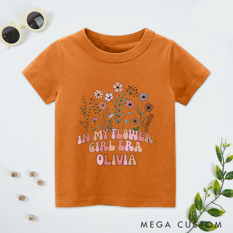 Personalized Whimsical In My Flower Girl Era with Floral Garden Wedding Flower Girl T-Shirt 