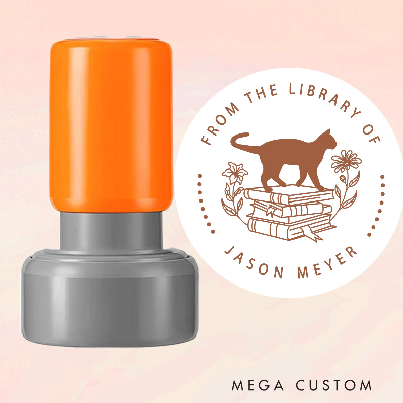 Personalized from the Library of Book Stamp Custom Cat and Flower Book Stamps with Name Library Stamp for Book Lover Gift Librarian Gift
