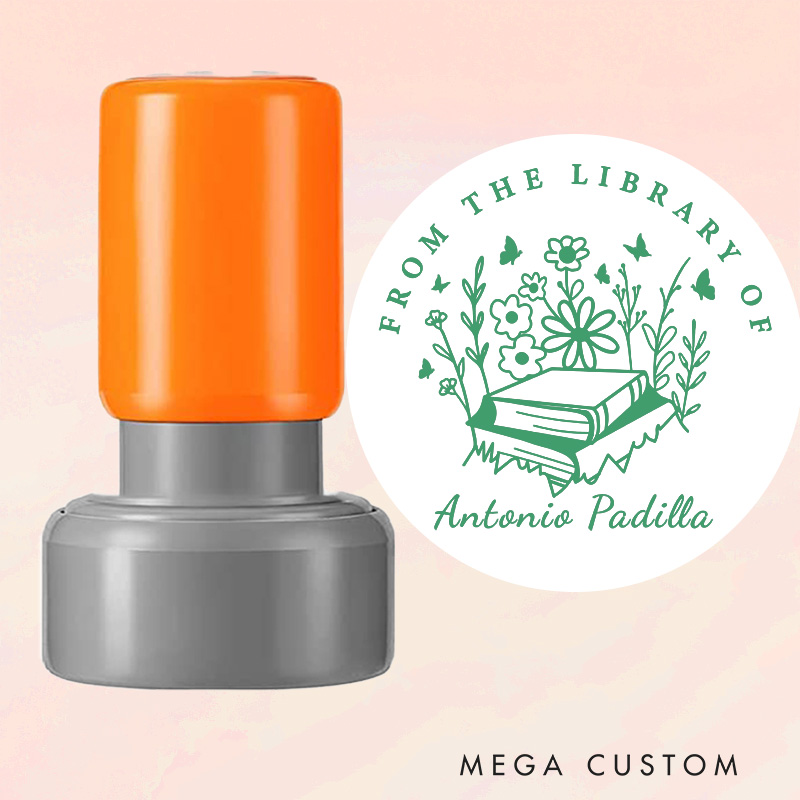 Personalized from the Library of Book Stamp Custom Book and Flower Stamps with Name Library Stamp Inking Stamp for Book Lover Gift Librarian Gift 