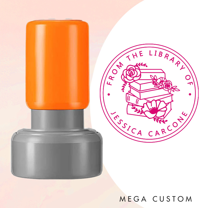 Personalized from the Library of Book Stamp with Name Custom Book and Flower Stamps Librarian Stamp for Book Lover Gift Bookish Gift