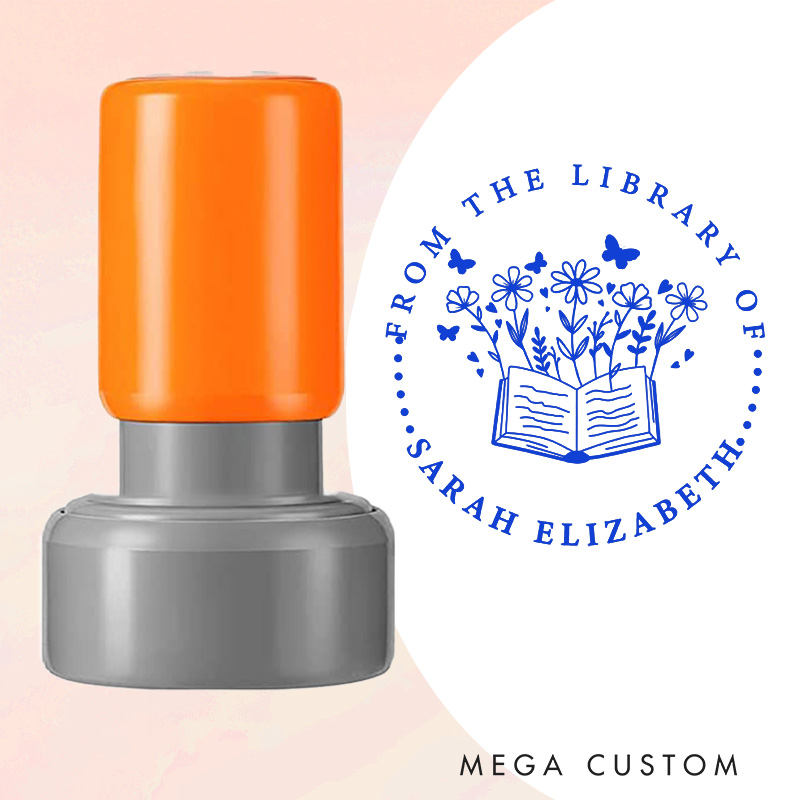 Personalized from the Library of Book Stamp Custom Book and Flower Stamps with Name Library Stamp for Book Lover Gift Reading Gift