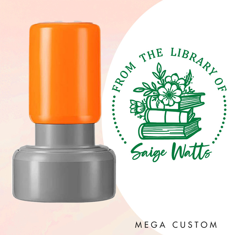 Personalized from the Library of Book Stamp Custom Book and Flower Stamps with Name Librarian Stamp Book Lover Gift Reader Lover Gift