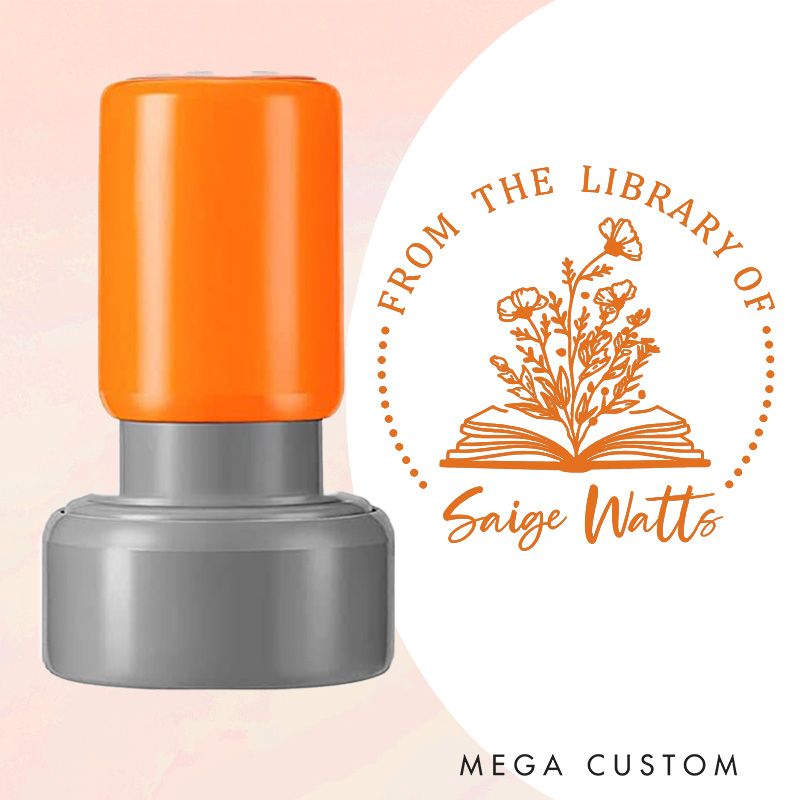 Personalized Book and Flower Book Stamp Custom from the Library of Stamp Librarian Book Stamp with Name Book Lover Gift Reader Lover Gift