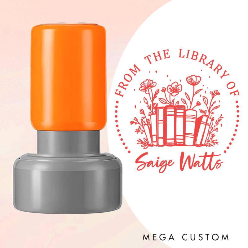 Personalized Book and Flower Book Stamp from the Library of Stamp Custom Librarian Book Stamp with Name Book Lover Gift Reading Gift