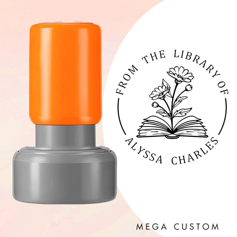 Personalized Flower in Books Book Stamp from the Library of Stamp Custom Library Book Stamp with Name Book Lover Gift Librarian Gift