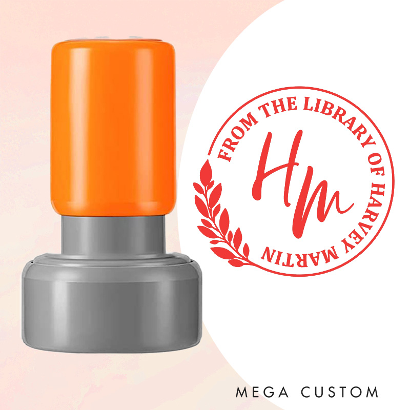 Personalized Round Leaf Floral Book Stamp Custom from the Library of Stamp Librarian Stamp with Name Book Lover Gift for Bookish Gift